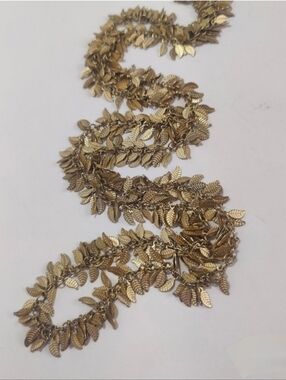 Stefanie Wolf Gold Leaf Necklace Long 41” Designer Statement Fringe Boho Wrap